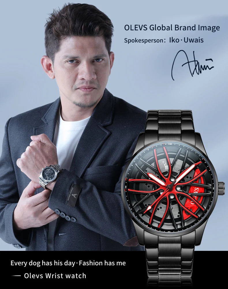 OLEVS 9937 Men's Watch - Fashion, Rotatable Wheel Hub Dial, Waterproof, Luminous, Gifts
