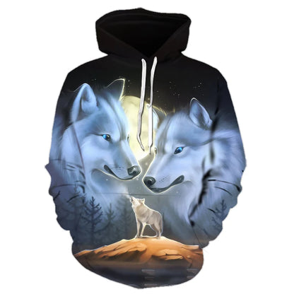 Wolf 3D Print Hoodie - Polyester O-Neck Oversized Streetwear