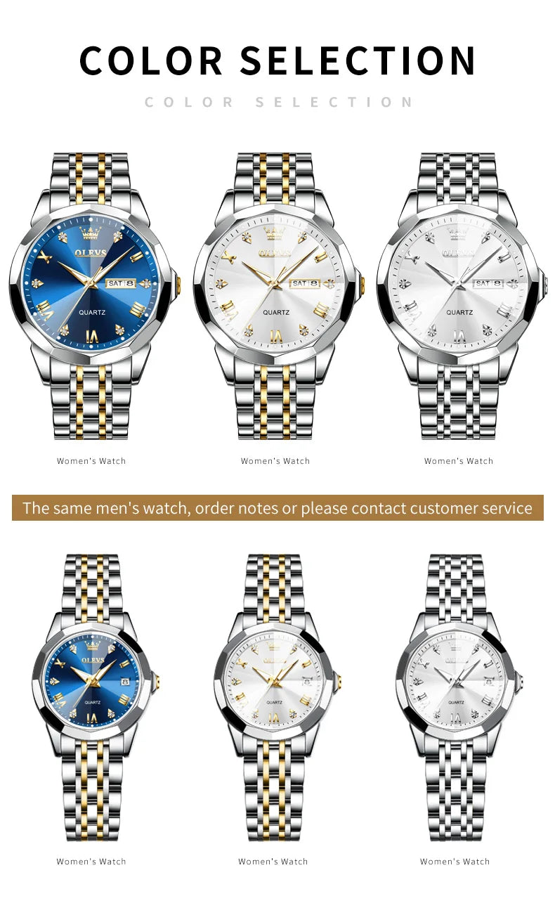 OLEVS 9931 Men's Watch - Rhombus Mirror, Waterproof, Luminous, Stainless Steel, Date Week