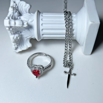 Heart and Sword Necklace - Rose Gift Box Set for Her