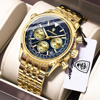 POEDAGAR 960 Men's Luxury Chronograph Watch - Stainless Steel, Luminous, 3ATM, Auto Date