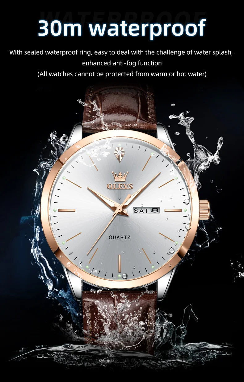 OLEVS 2935 Luxury Men's Watch - Roman Numeral, Auto Date, Shock Resistant, 3ATM, Leather Strap
