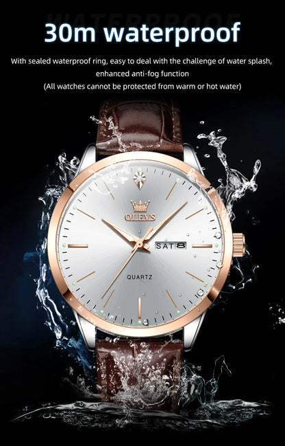 OLEVS 2935 Luxury Men's Watch - Roman Numeral, Auto Date, Shock Resistant, 3ATM, Leather Strap