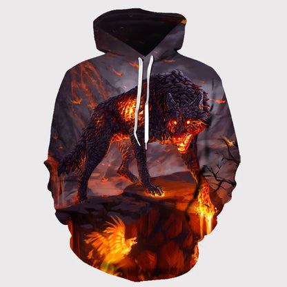 Wolf 3D Print Hoodie - Polyester O-Neck Oversized Streetwear