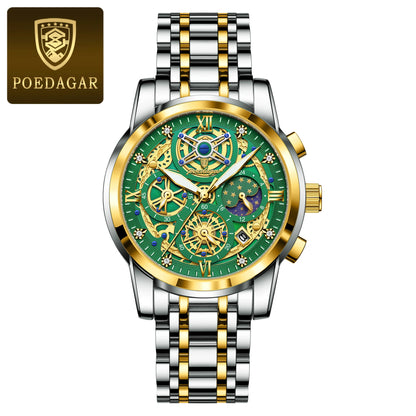 POEDAGAR Men’s Stainless Steel Quartz Chronograph Watch, Model 984