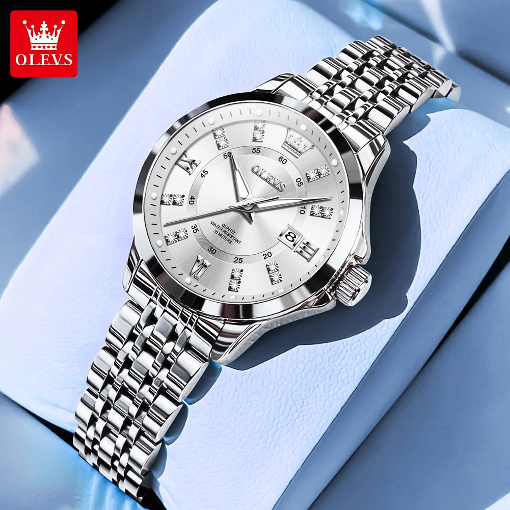 OLEVS 3620 Luxury Diamond Watch - Auto Calendar, Waterproof, Bracelet Set