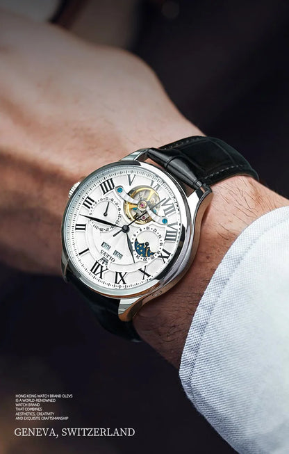 OLEVS 7013 Men's Watch - Moon Phase, Mechanical Automatic, Hollow Flywheel, Waterproof
