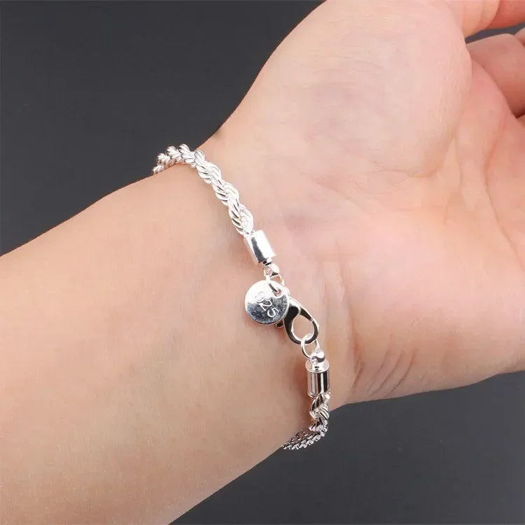 925 Sterling Silver 4mm Twisted Rope Bracelet - Unisex