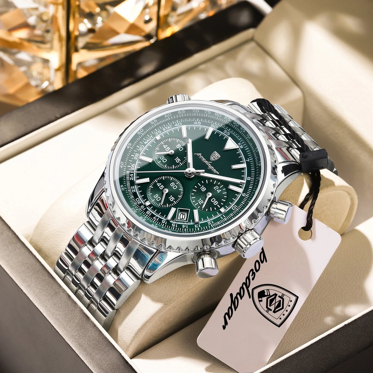 POEDAGAR 960 Men's Luxury Chronograph Watch - Stainless Steel, Luminous, 3ATM, Auto Date