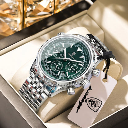 POEDAGAR 960 Men's Luxury Chronograph Watch - Stainless Steel, Luminous, 3ATM, Auto Date