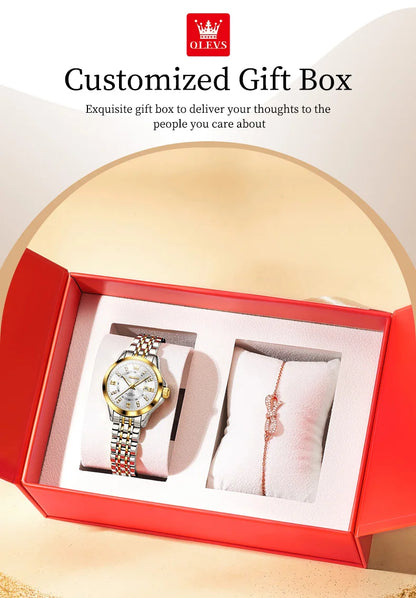 OLEVS 3620 Women's Watch - Luxury Diamond, Automatic Calendar, Waterproof, Bracelet Set