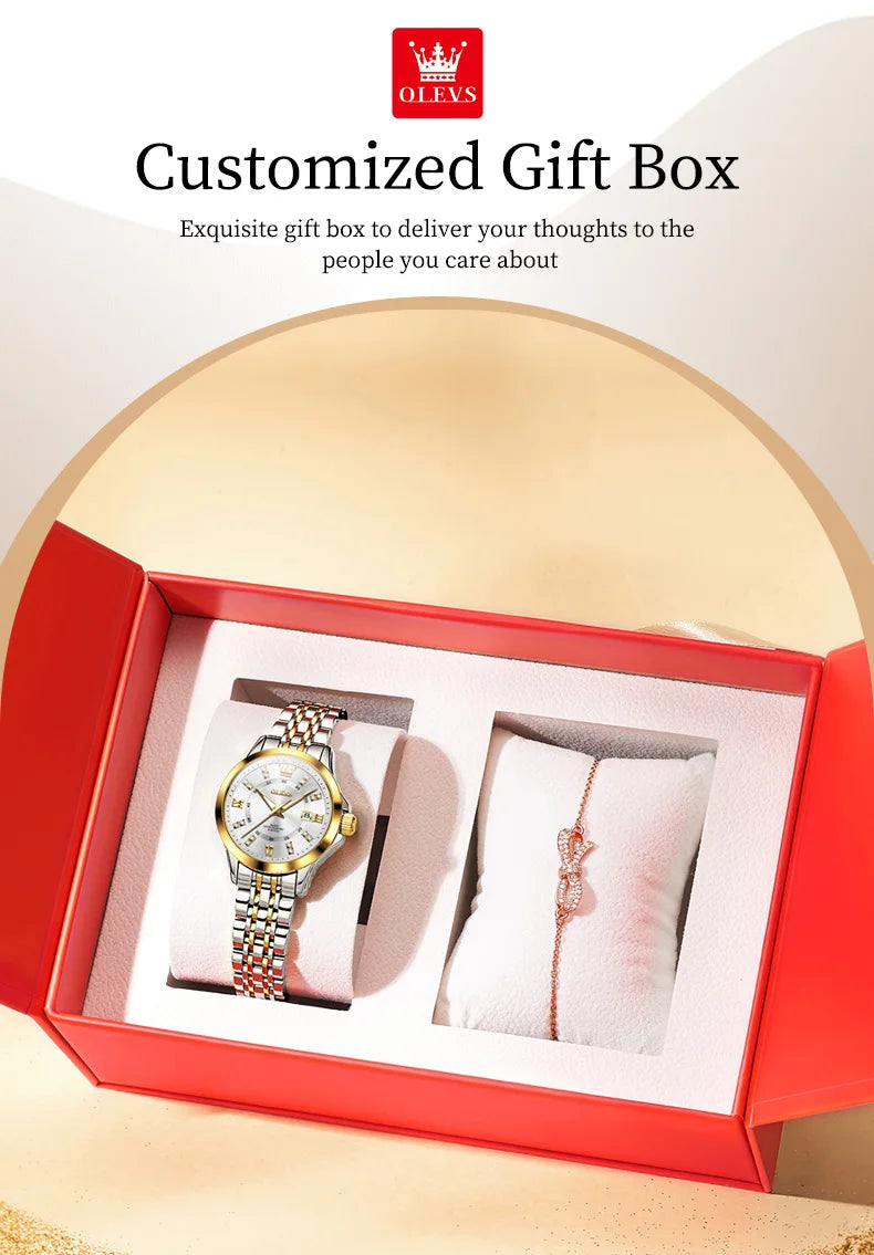OLEVS 3620 Luxury Diamond Watch - Auto Calendar, Waterproof, Bracelet Set