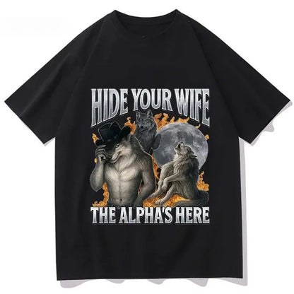 Werewolf Meme T-Shirt - Polyester Short Sleeve Casual Y2K Top