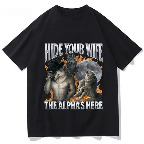 Werewolf Meme T-Shirt - Polyester Short Sleeve Casual Y2K Top
