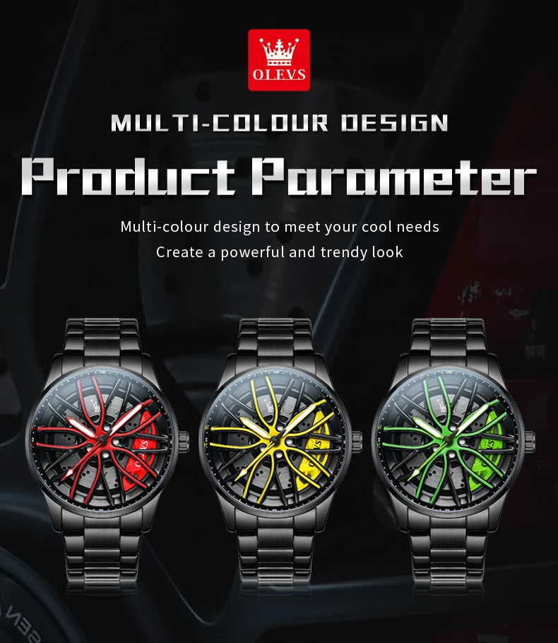 OLEVS 9937 Men's Watch - Fashion, Rotatable Wheel Hub Dial, Waterproof, Luminous, Gifts