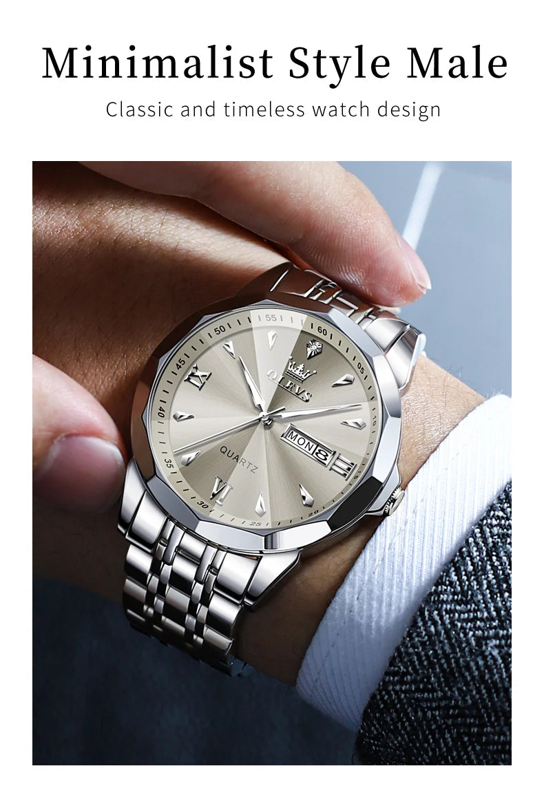 OLEVS 9998 Couple Watches - Rhombus Mirror, Luminous Date, Waterproof