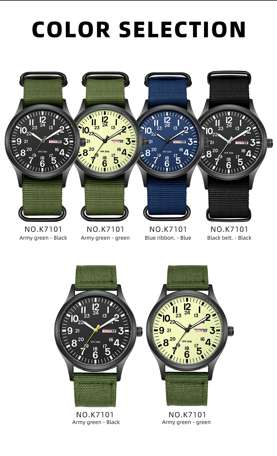 TPW K7101 Field Watch with Nylon Strap and Luminous Hands