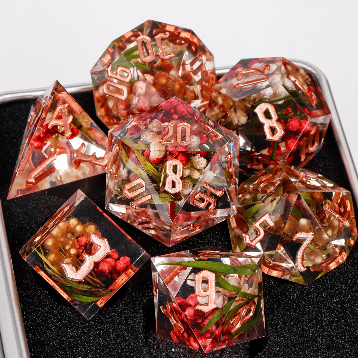 7-Piece Sharp-Edge Resin RPG Dice Set with Liquid-Core Options