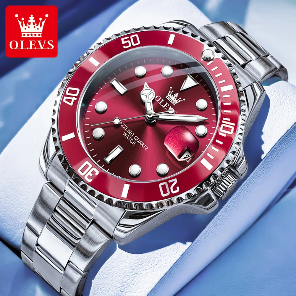 OLEVS 5885 Men's Watch - Original Brand, Waterproof, Stainless Steel, Automatic Date, Gifts