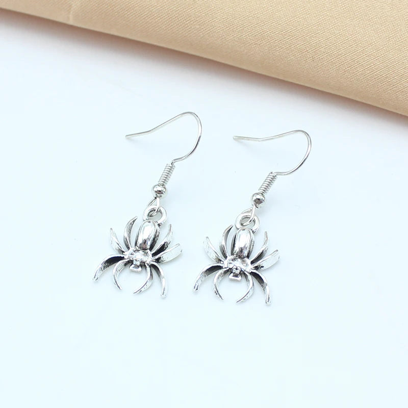 Silver Spider Drop Earrings