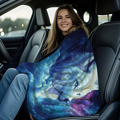 Cosmic Wolf Flannel Blanket - Polyester Coral Fleece Throw