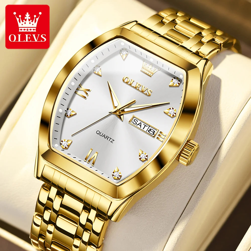 OLEVS 5528 Men's Watch - Luxury Gold, Tonneau Dial, Waterproof, Luminous, Business
