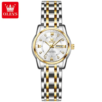 OLEVS 5513 Couple Watch - Stainless Steel, Waterproof, Luxury Gold Diamond, Lover's Pair