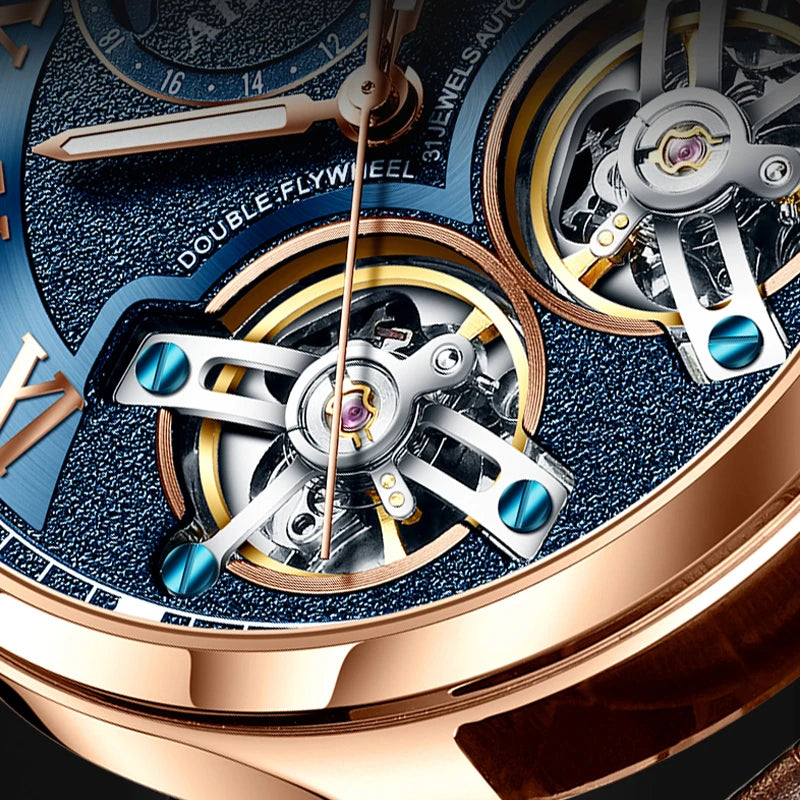 AILANG AL-8822 Double Flywheel Automatic Watch - Moon Phase, Transparent Back, Luxury