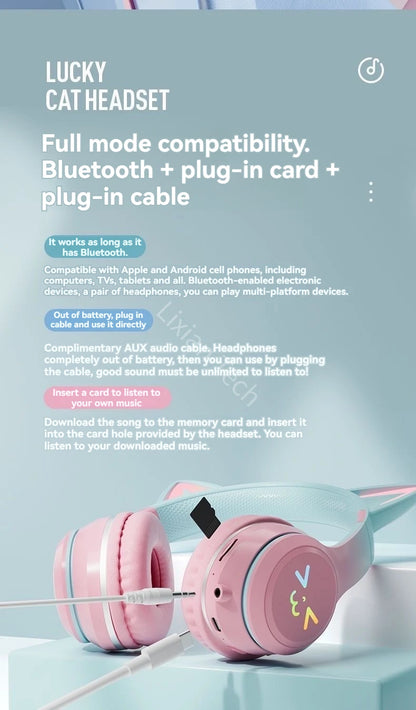 RGB Cat Ear Bluetooth Earphones 5.3 - Wireless Gaming Headset