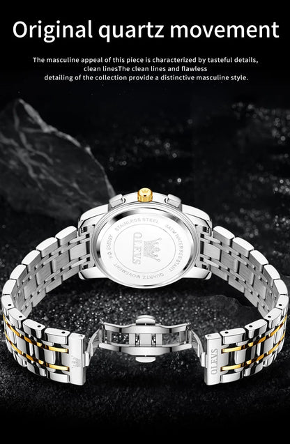 OLEVS Moon Phase Watch - Gold Blue Stainless Steel Chronograph