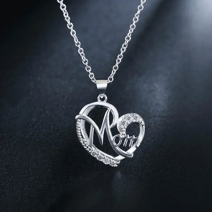 Mom Heart Pendant Necklace – 925 Sterling Silver, AAA Zircon Crystal