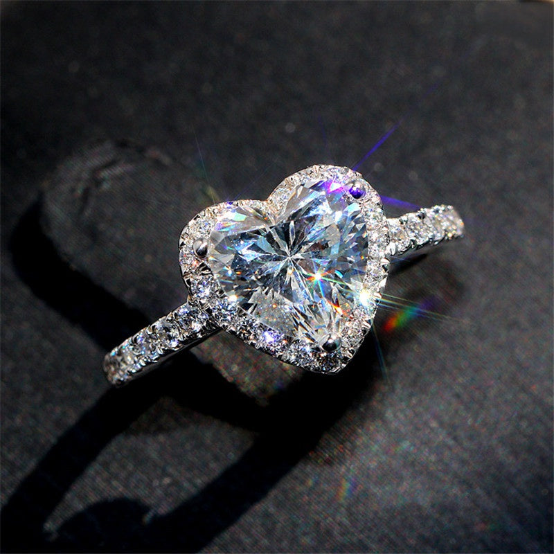 Silver Heart Ring - White Zircon Wedding Engagement Ring