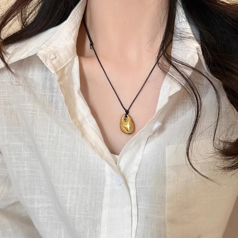 Unisex Leather Necklace - Irregular Bean Pendant