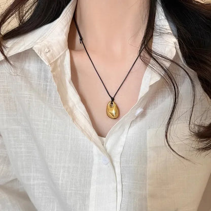 Unisex Leather Necklace - Irregular Bean Pendant