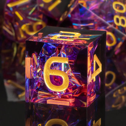 7-Piece Handmade Resin DnD Dice Set - Sharp Edge RPG Dice