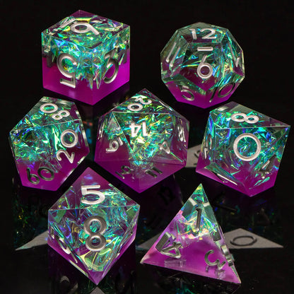 7-Piece Handmade Resin DnD Dice Set - Sharp Edge RPG Dice