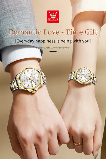 OLEVS 2906 Couple Watch - Roman Scale, Diamond Dial, Rhombus Strap, Waterproof