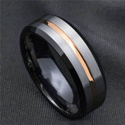 Black Tungsten Wedding Ring - 8mm Blue Groove Band