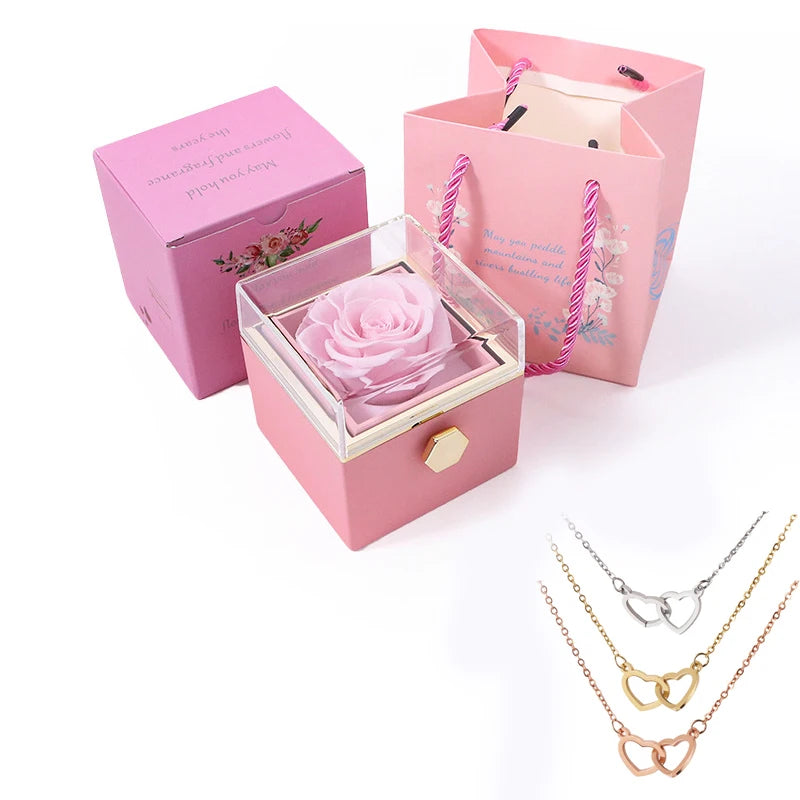 Eternal Rose Box with Custom Heart Name Necklace