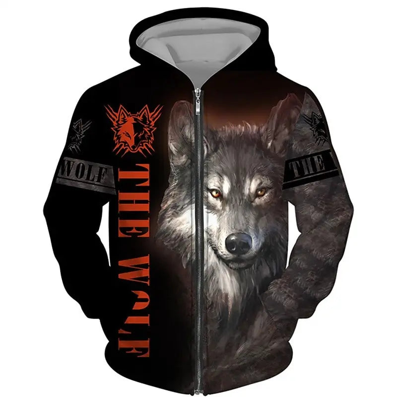Wolf 3D Print Hoodie - Oversized Zipper Sweatshirt Streetwear