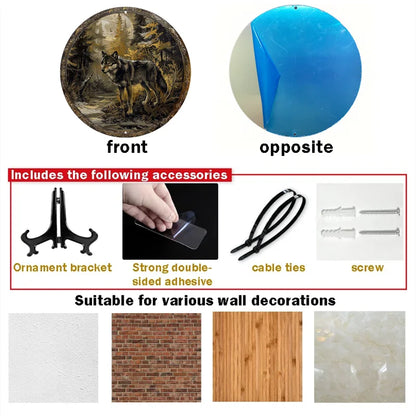 Wolf in Forest Aluminum Metal Wall Art - Round Sign, Waterproof