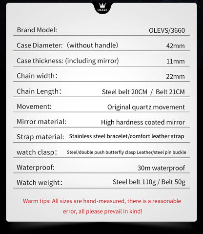 OLEVS 3660 Men's Watch - Moon Phase, Chronograph, Leather Strap, Waterproof, Anti-Magnetic