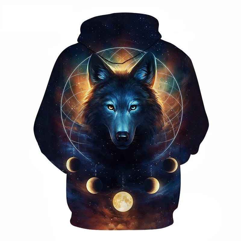 Wolf 3D Print Hoodie - Polyester O-Neck Oversized Streetwear