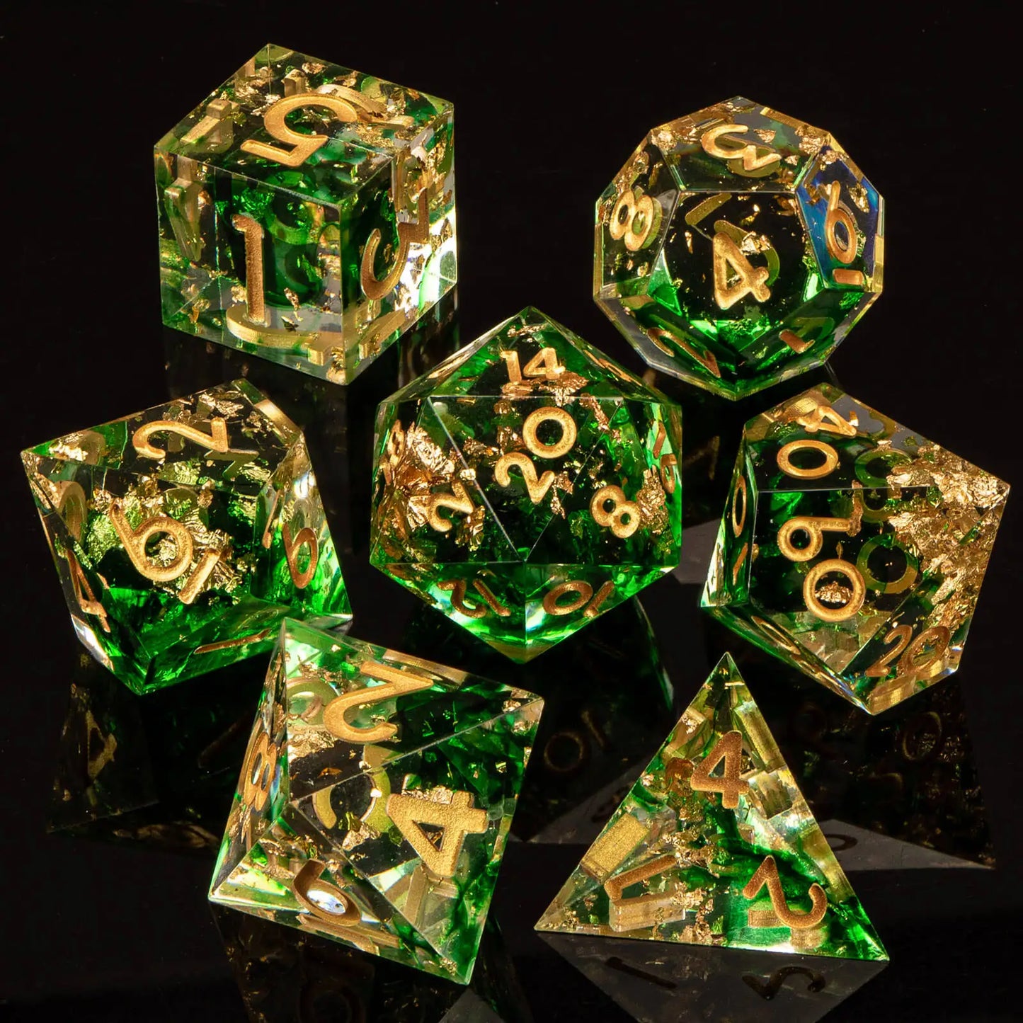 7-Piece Handmade Resin DnD Dice Set - Sharp Edge RPG Dice