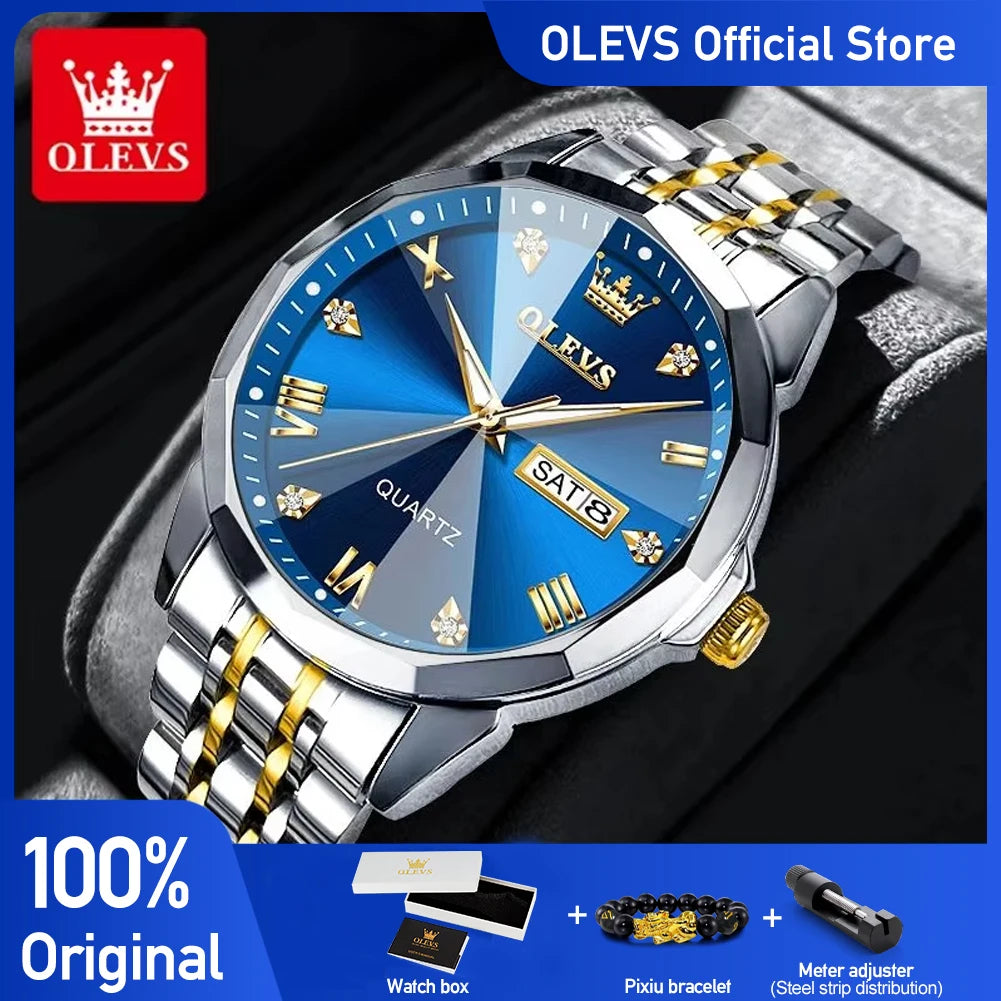 OLEVS 9931 Men's Watch - Rhombus Mirror, Waterproof, Luminous, Stainless Steel, Date Week