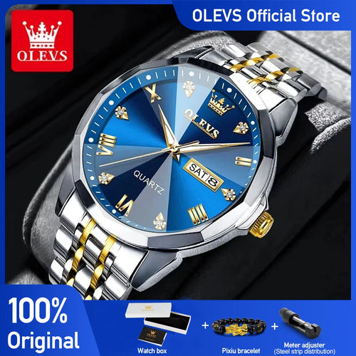 OLEVS 9931 Men's Watch - Rhombus Mirror, Waterproof, Luminous, Stainless Steel, Date Week