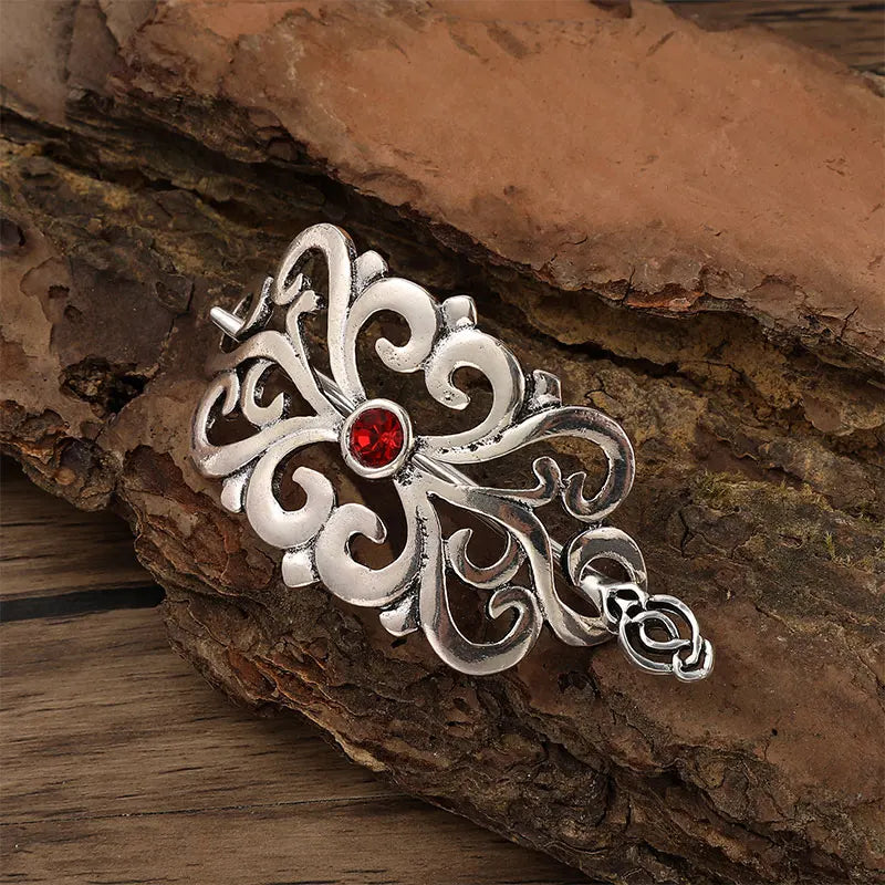 Celtic Knot Gemstone Hairpin – Viking Style, Metal Alloy, Blue & Red