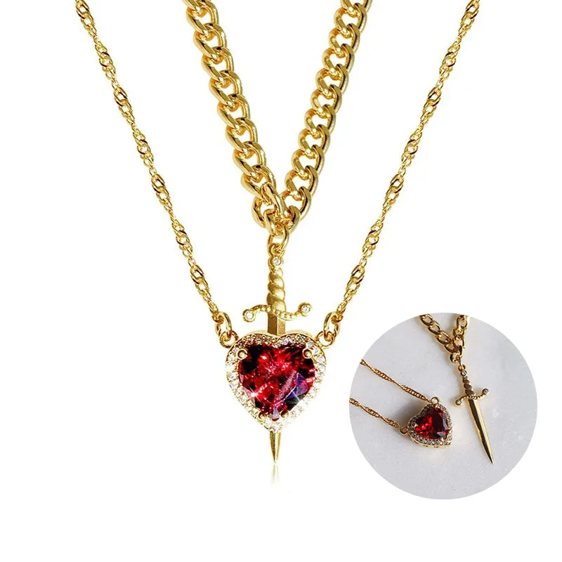 Heart and Sword Necklace - Rose Gift Box Set for Her