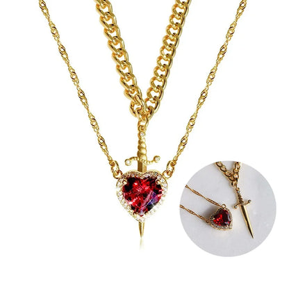 Heart and Sword Necklace - Rose Gift Box Set for Her