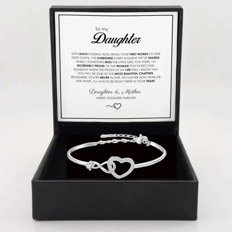 To My Daughter Heart Bracelet - Infinity Symbol Gift Box Set